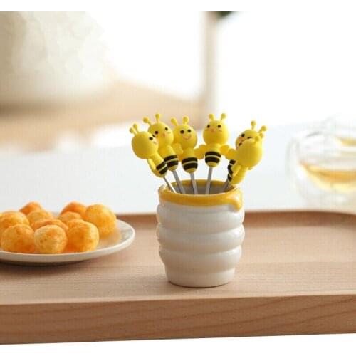 6pcs/set Fruit Fork Reusable Kawaii Bee Stainless Steel Fruit Fork Tableware Multiple Use Snack Dessert Salad Forks For Party