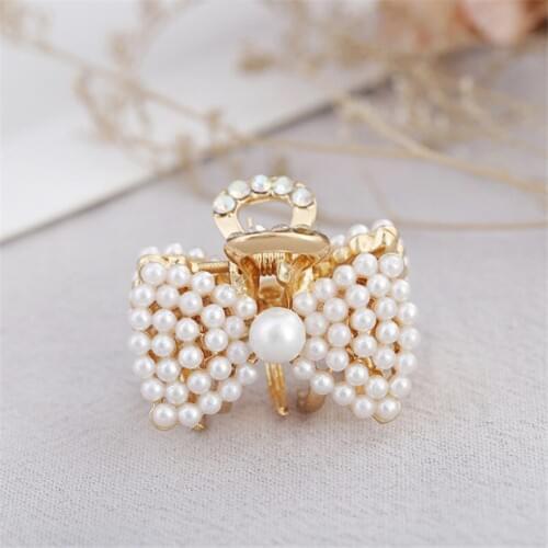 Top Bow-knot Hairpins with Pearls Hair Clip Wedding Hair Accessories Gold Color Hair Claws Crab Clips Women Girls Hair Jewelry