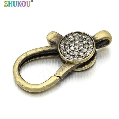 13*26mm Brass Cubic Zirconia Lobster Clasps Hooks for Diy Jewelry Findings Accessories, Mixed Color, Hole: 2mm, Model: VK51