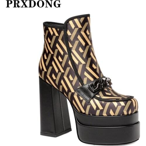 2021 New Autumn Women Shoes Chunky High Heels Ankle Boots Thick Platform Black Shoes Woman Dress Party Long Boots Big Size 34-42