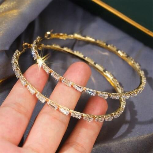 Punk Style Fashion Bling AAA Cubic Zirconia Hoop Earrings For Women Trendy Gold Silver Color Metal Oversize Circle Earring Gift