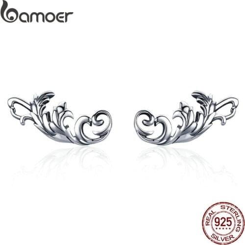 BAMOER Vintage 925 Sterling Silver Retro European Stud Earrings Twisted Line Women Earrings Sterling Silver Jewelry SCE580