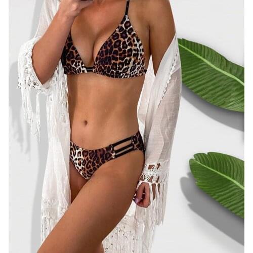 Hollowed Bandeau Women Swimsuit Ladies Split Bikini Swimwear Leopard Cutout Swimsuit Swimwear Female Tied Bathing Suit топы