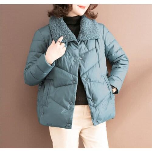 Winter Women Fashion Light Lamb Parkas Female 4XL Large Size Long Sleeve Casual Short Coat Lady Chic Turn Down Collar Jacket Top