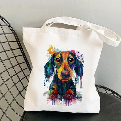 2021 Shopper Colorful Dachshund Dog Printed Tote Bag women Harajuku shopper handbag girl Shoulder shopping bag Lady Canvas Bag