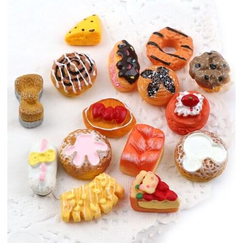 30Pcs Cute Flatback DIY Resin Artificial Cake Food Donut Candy Hot Dog Resin DIY Home Mobile Phone Clipping Decoration