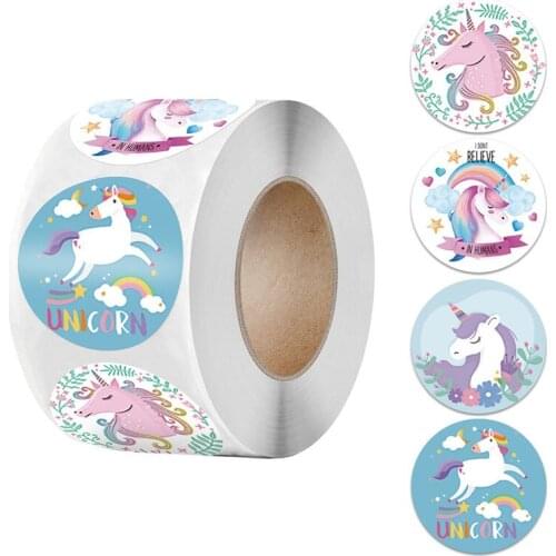 500pcs Cute Cartoon Unicorn Stickers 4 Designs 1'' Children Reward Label Encourage Motivational Reward Sticker for Kids