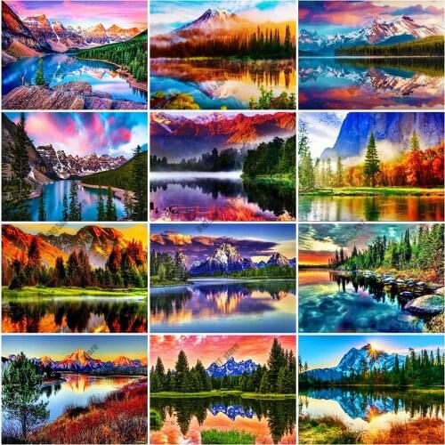 DIY Diamond Painting Mountain Cross Stitch Kits Art Full Square Diamond Embroidery Landscape Lake Mosaic Home Decoration