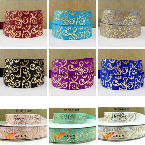 Free shipping 50 yard gold swirl foil printed grosgrain ribbon sp-G-38