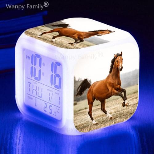 Running grassland Horse Alarm Clock 7 Color LED Glowing Digital Alarm Clock For Kids room Touch Sensing Electronic Watches Clock