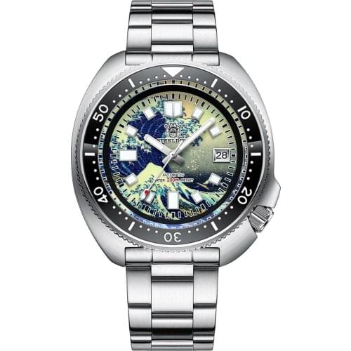 Steeldive 3D Printing Full Luminous Kanagawa Surfing Dial Mens Divers Watch NH35 Automatic Mechanical Watch 6105