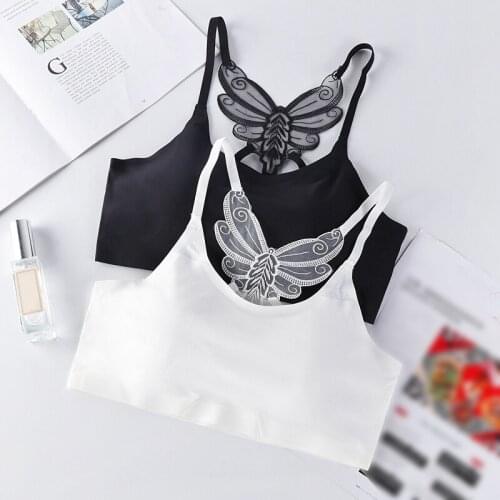 Butterfly Design!Sexy Women Black White Shirt Hollow Tube Top Padded Bra Wrap Chest Bra Cropped Tops Fitness Costume