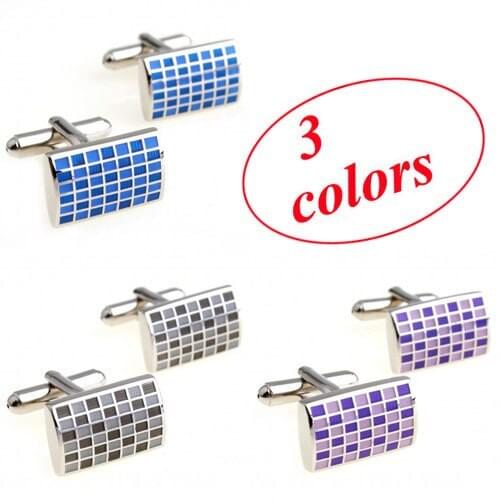 3 Colors Enamel Cufflink Grid Epoxy Cuff Link Free Shipping