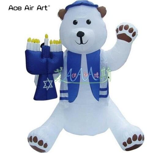 Hot sale inflatable bear with candle in hand,chanukah inflatables advertising and hanukah holiday decorations
