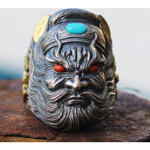 Real 925 Sterling Silver VINTAGE biker Retro mens Zhong Kui master Jewelry Ring rings jewelry A5156