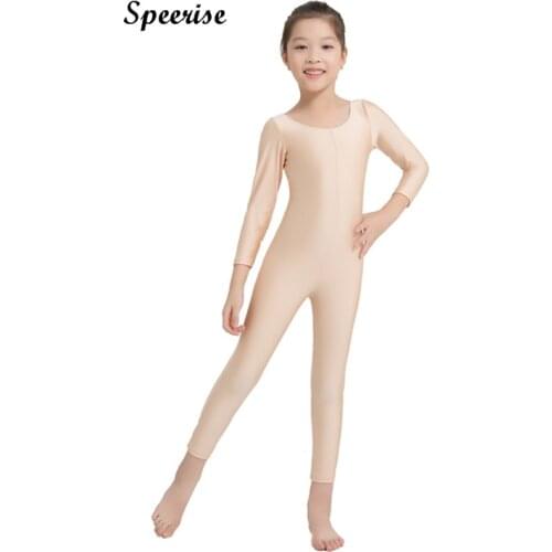 SPEERISE Children Fresh Long Sleeve Unitard Skin Tight Jumpsuit Spandex Full Body Scoop Neck Ballet Costumes for Kids