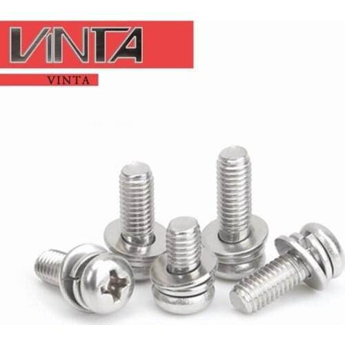 M3 304 stainless steel round head cross combination screw Pan head combination screw with cushion combination bolt