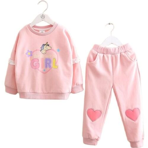 Cartoon Unicorn Girls Autumn Winter Clothing Suit New Girls Lace T shirt + Pants Baby Sweater 2pcs Set Childrens Clothes