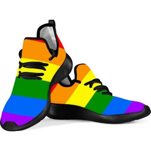 ELVISWORDS Men Casual Mesh Knit Sneakers Fashion Rainbow Shoes Outdoor Rubber Shoes Breathable Lace Up Sneakers for Boys