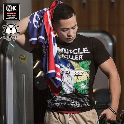 Muscle-killing fitness for men short sleeve T Jesus printed popular logo summer training dress hot style stretch