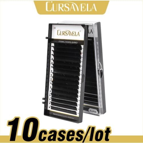 CURSAVELA Matte Flat Ellipse Lashes 10 cases/lot 16 lines Split Tab Extension Lashes Glossy Soft Natural Makeup Lashes