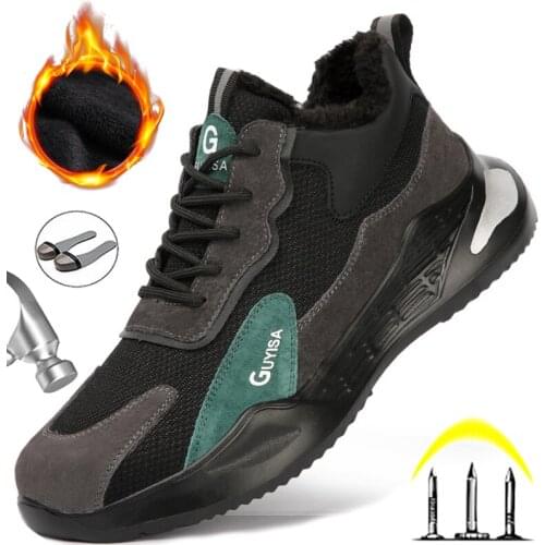 New Men Winter Boots Work Sneakers Indestructible Safety Shoes Men Plush Warm Winter Work Boots Men Security Shoes Footwear