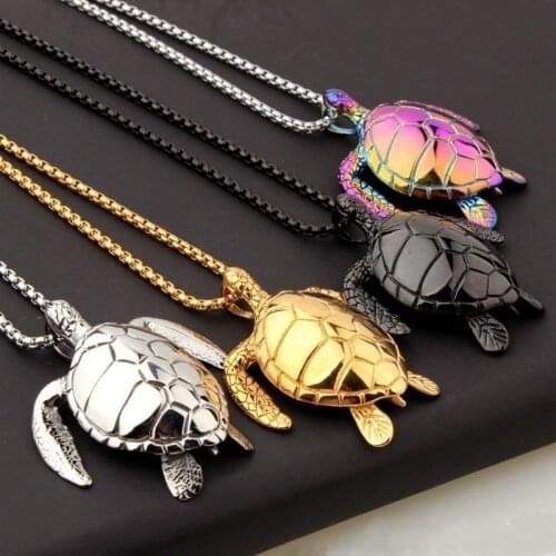 5.2*4.6cm Sea turtle necklace Surfer Style Mens JEWELLRY turtle charm Tortoise ANIMALS Rainbow/BALCK/GOLD Necklace #U3D94R
