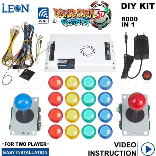 Kit Arcade Pandora Box 3d 8000 In 1 Led Transparent Illuminated Arcade Button 5pin 8way Sanwa Arcade Joystick Pandora Wifi