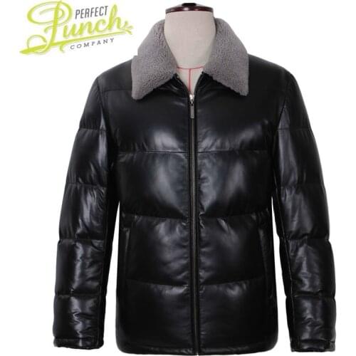 Real Men Genuine Jacket Sheepskin Leather Coat With Wool Fur Collar Winter Warm Thick 14-H05B# MF506