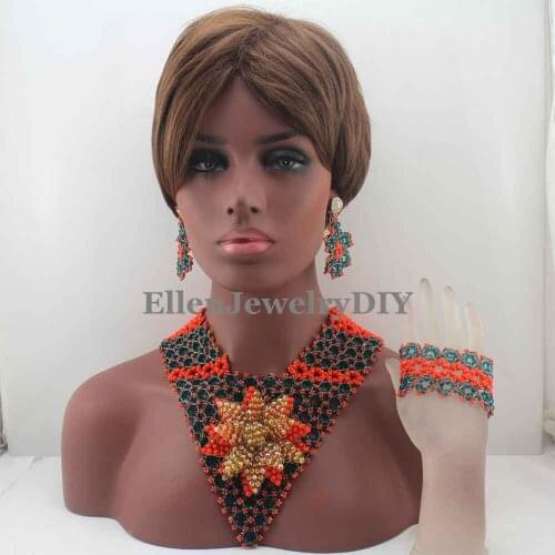 Latest Fashion Chocolate Mix Indian Bridal Women Jewelry Set Statement Chunky Necklace Set for Wedding Free shipping W13357