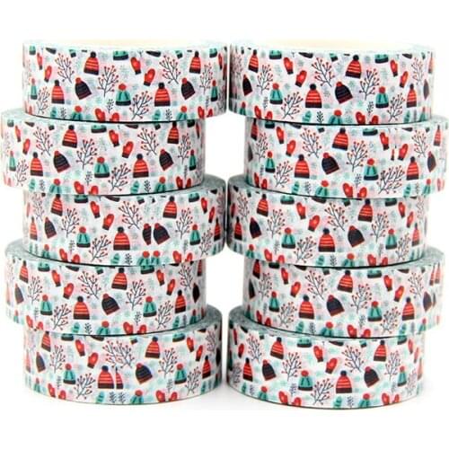 New 10pcs/set 15MM*10M Red and Black Hat Gloves Trees Washi Tape stickers DIY Scrapbooking Masking Tape School Office Supply