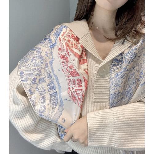 6 Colors 100% Silk Scarf Shawl for Women Ladies Fashion Spring Scarves Foulard "City of Horses"