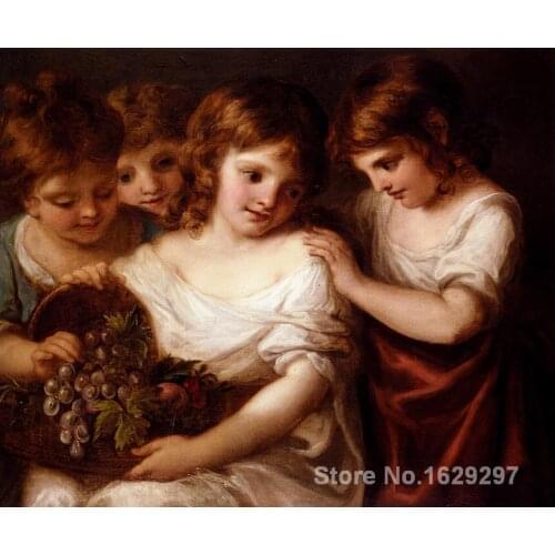 Modern painting on canvas Four Children With A Basket Of Fruit Angelica Kauffman High quality Hand painted