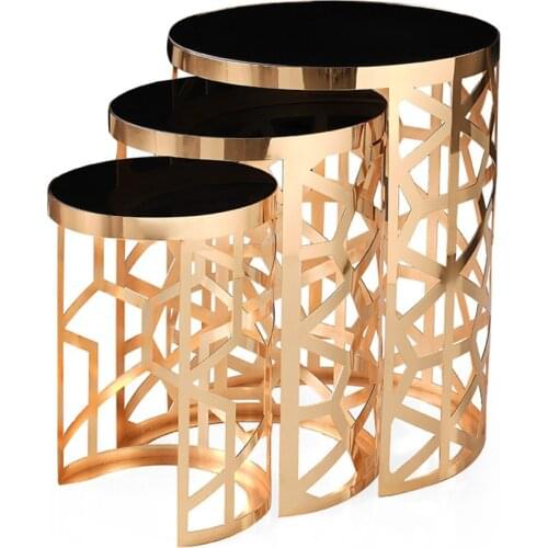 Modern Oxford Triple Zigon coffee table Gold Plated Black Glass coffee tables table basse furniture living room table