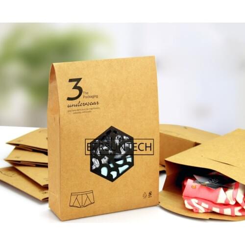 Stand Up Vintage Kraft Paper Underwear Bag Hollow Out Underpants Underclothes Knickers Packaging Packing Bag