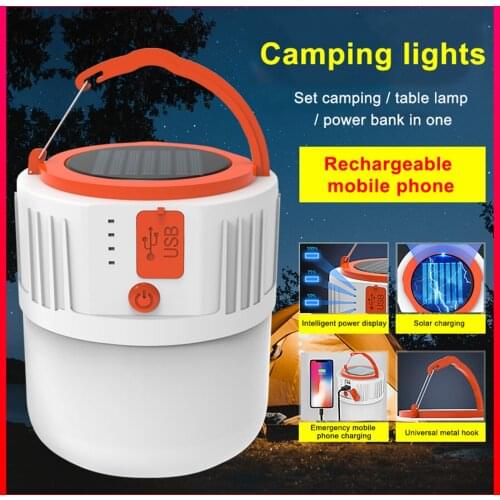 LED Camping Light USB Portable lighting Phone Charge Solar BBQ Camping Lantern Tent Lamp Waterproof Hiking Fishing Garden Lights