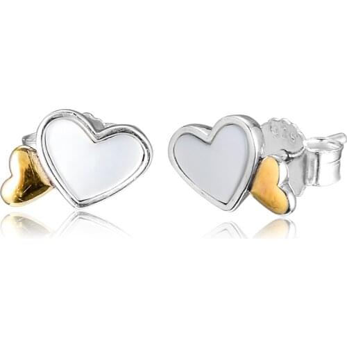 Luminous Hearts Stud Earrings 100% 925 Silver with 14K Gold Plated for Women Free Shipping
