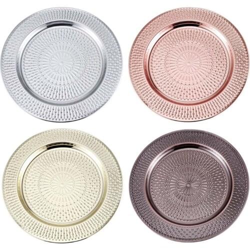 2pcs Stainless Steel Beads Dinner Plate Dish Salad Fruit Food Container Tray Camping Picnic Tableware 30cm