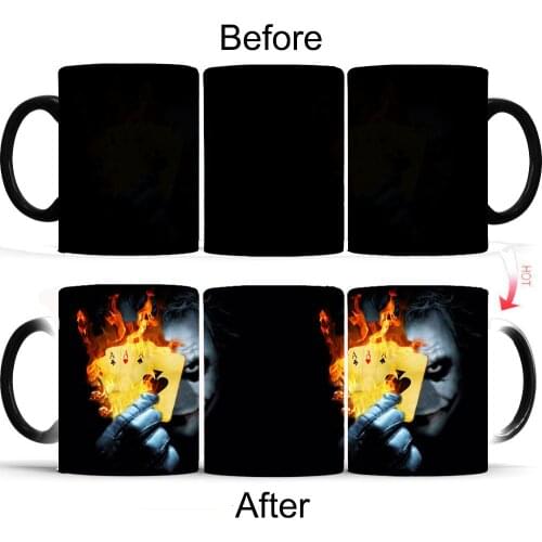 Bat Joker Magic Flame Poker Thermo Sensitive Change Colour Coffee Mug Horrible Clown Discolour Heat Hot Milk Tea Cup Taza Magica