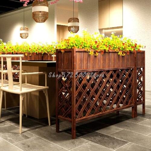 Outdoor courtyard milk tea coffee shop restaurant partition flower stand flower box planter wooden fence solid wood flower box f