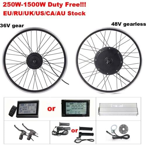 36V Gear Motor 48V Gearless Motor Electric Bike Conversion Kit 250/350/500W 1000W 1500W Rear Wheel Dropout 135-142mm Ebike Kit