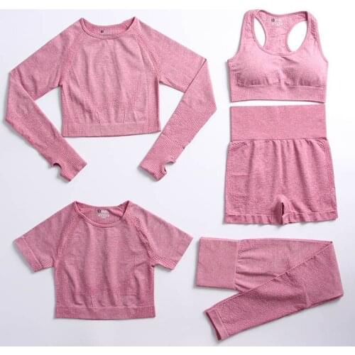 Womens Sportswear Yoga Set Workout Clothes Athletic Wear Sports Gym Legging Seamless Fitness Bra Crop Top Long Sleeve Yoga Suit