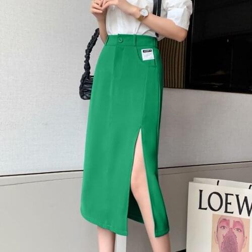 Summer midi skirt with slit high waist fashion streetwear womens skirts 2021 new straight wrap hip sexy long skirt female saias