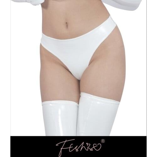 Ftshist Womens Shiny Patent Leather G-String Gloss Latex Coating T-Back Sexy Metallic Color Thong Mid-Rise PVC One-Piece Briefs