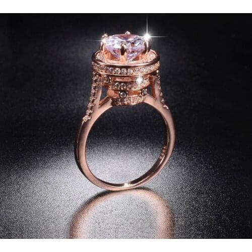 Solid 925 Sterling silver Wedding Rings for Women Big Round 3ct Simulated Diamond Tower Engagement Ring 18K rose gold Jewelry