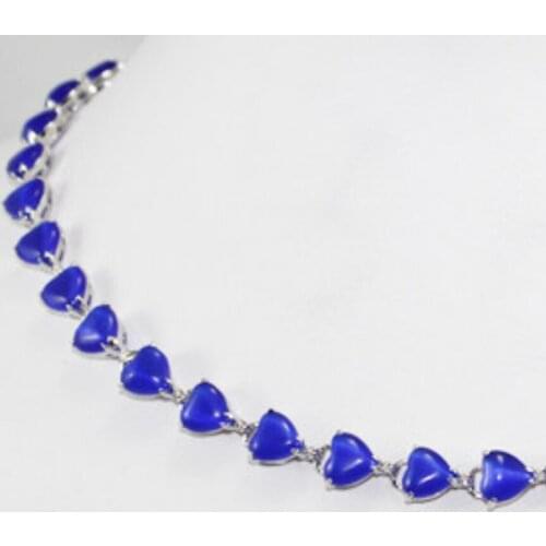 Womens fashion gold plated 8mm heart shaped blue cats Eye Necklace