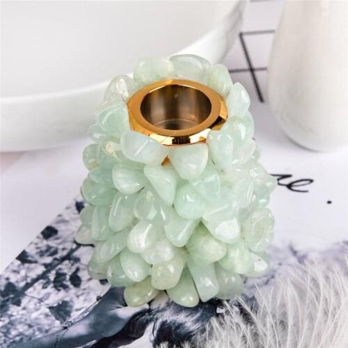 1pcs Natural Stones Candlestick Holders Prehnite Crystals Quartz Candlesticks Home Decor
