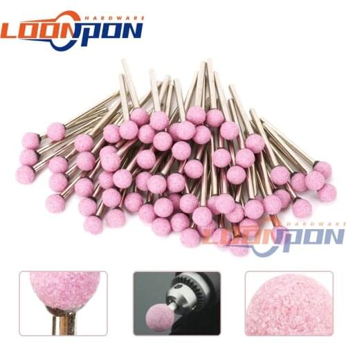 100Pcs 6mm Ball Shape Ceramic Mounted Grinding Head with 1/8" Shank Burrs Bits Rotary Tools for Polishing Wood, Plastic, Metal