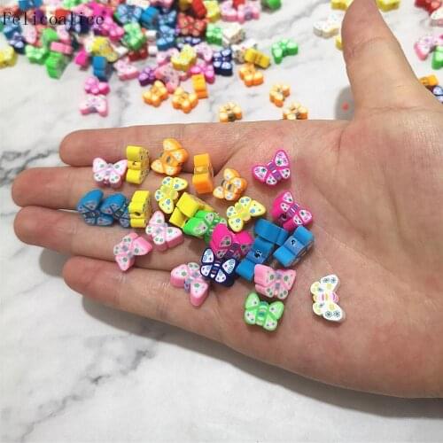 1000pcs10mm Butterfly Shape Polymer Clay Flat Back Loose Spacer Beads With Holes For DIY Handmade Gift Jewelry Making