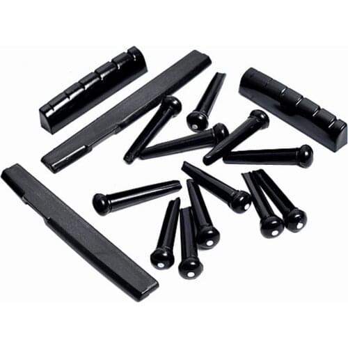 2 sets Acoustic Guitar Bridge Pins & Saddle & Nut Black High Quality